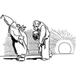 Mendigo y un dibujo vectorial de papa